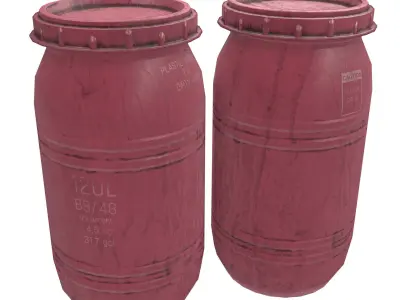 Game-ready Plastic Barrel - clean and dirty - red Low-poly 3D model