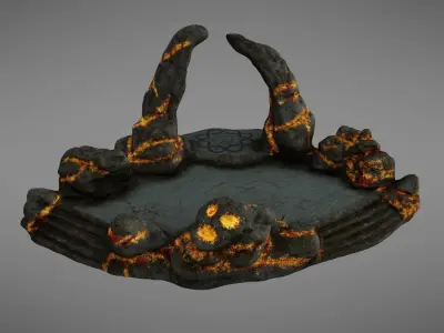 Shrine rock with flames Low-poly 3D model