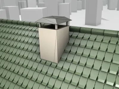 City House - 35 - Half Double House - Roof green - Wall green Low-poly 3D model