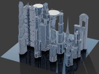 Futuristic Skyscrapers 3D Model Low-poly 3D model