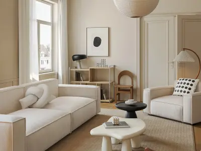 Mid Century interior scene 3D model 3D model