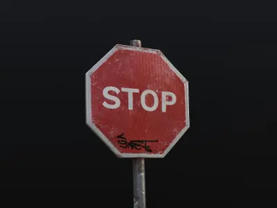 STOP Street Sign post-apocalyptic dirty painted rusty low poly Low-poly 3D model