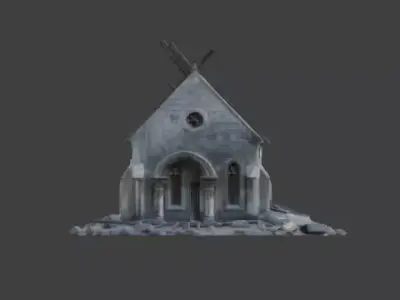 Ruined Stone Church 3D Model Low-poly 3D model