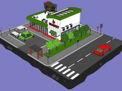 Supermarket Block from Cartoon Low Poly City Low-poly 3D model