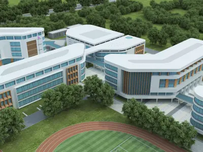 Modern school building 09 Low-poly 3D model