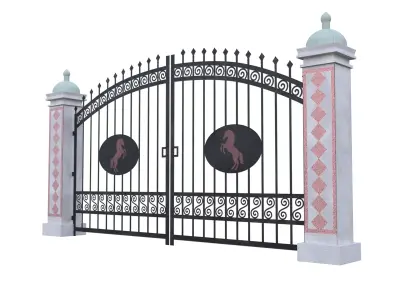 Luxury Ornate Wrought Iron Gate with Horse Symbol Low Poly PBR Low-poly 3D model