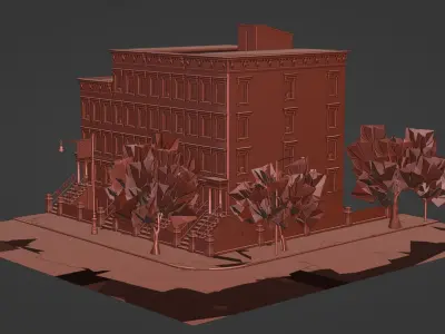 Cozy Autumn Brooklyn Neighbourhood Kit Low-poly 3D model
