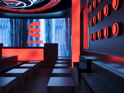 Dark Style Bar Club Interior Scene 3D model