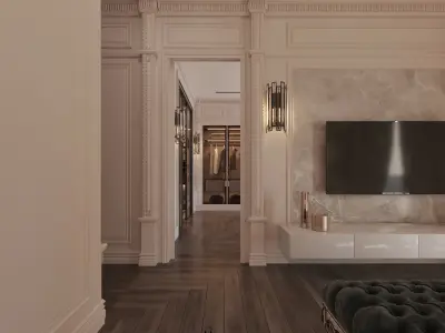 Neoclassical Master Suite Bedroom Walk in Closet Bathroom 3D model