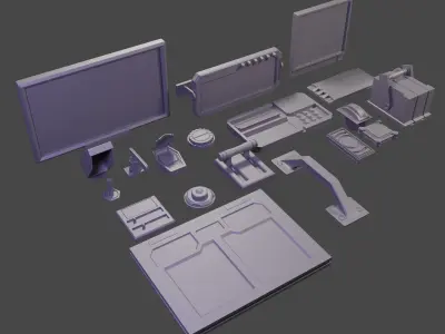 Scifi spaceship Cockpit interior kitbash asset 3D model
