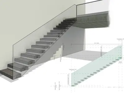 Floating Cantilever Wall Based Revit Staircase Family 3D model