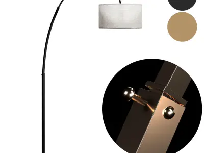  Overarching Linen Shade Floor Lamp Low-poly 3D model