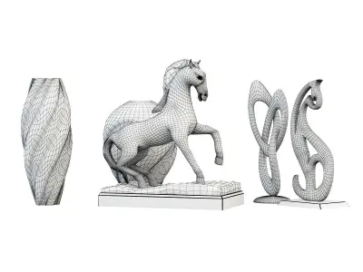 Decoration gold vases and statues 3D model