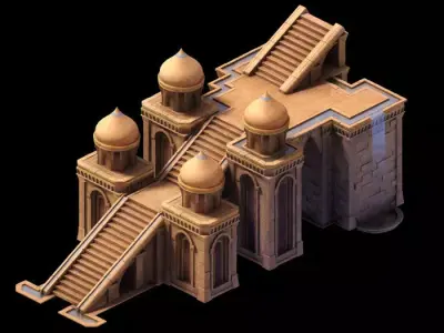 house egyptian structure with stairs leading up to it 3D model