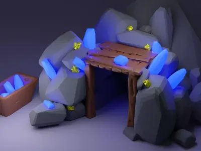 GoldMine wooden box with lights Low-poly 3D model