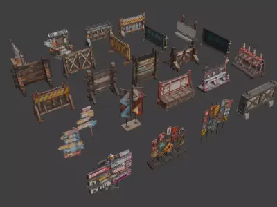 Post Apocalyptic Signage and Barricades Pack 3D model