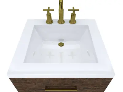 Vanity bathroom with drawers and brass faucet 3D model