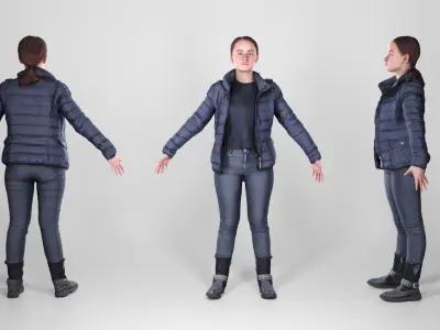 Woman street style in A-pose 122 Low-poly 3D model