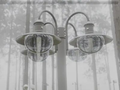 Street Light -7- Matt Black Version -4 Lamp-  Low-poly 3D model