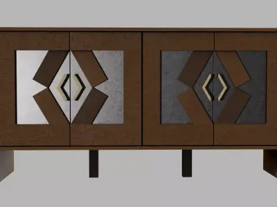 Black And Brown Vintage Sideboard Buffet Low-poly 3D model