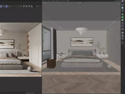 Cozy Modern Master Bedroom Interior C4D  Redshift 3D model