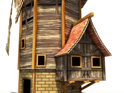 Cartoon Low Poly Windmill Low-poly 3D model