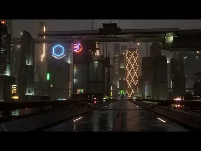 3D Cyberpunk Town City Landscape Scene 3D model