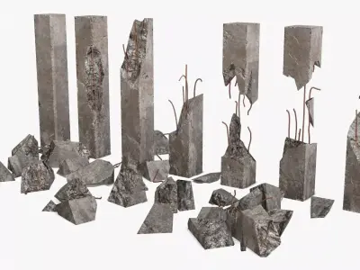 Broken Concrete Pillars Pack Low-poly 3D model