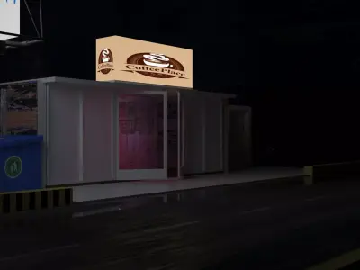 9922HIGHWAYCAFE coffee shop on street at night 3D model