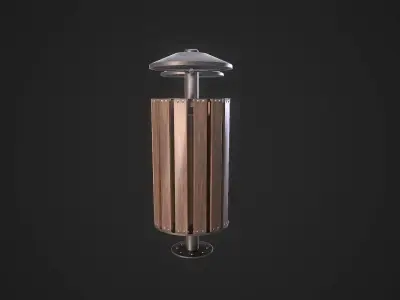 Wood Trash Bin Low-poly 3D model