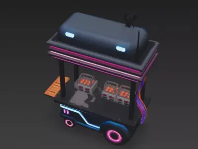 Cyberpunk Street Food Stall 3D Model Low-poly 3D model