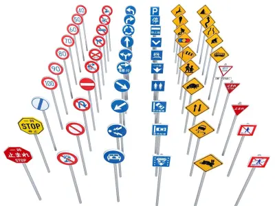 60 Japanese Traffic Sign Ultimate Collection Low-poly 3D model