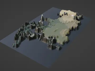 Asia Map Topography  Low-poly 3D model