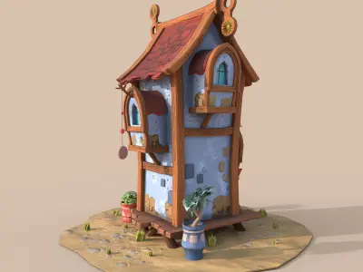LowPoly Stylized Tall House Low-poly 3D model
