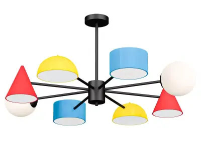 Modern Red Geometric Chandelier with White Glass 3D model