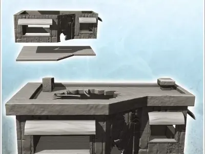 Modern store with damaged roof and awning over windows 4 - Moder 3D print model