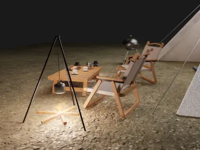 Tent camp outdoor campsite 3D model