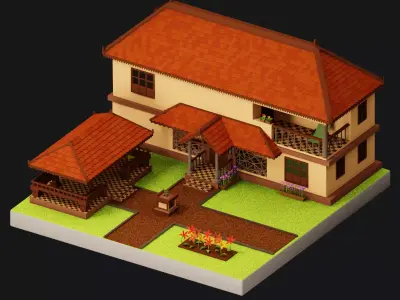 Simple Low Poly Isometric Traditional Indian House 3D Model Low-poly 3D model