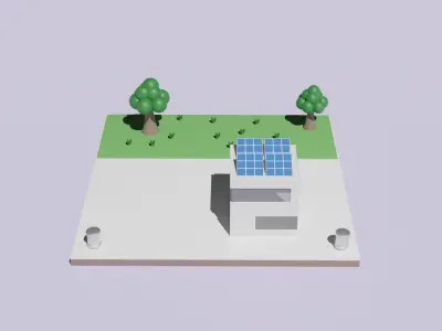  Isometric scene of a building with solar panel grass Low Poly Free low-poly 3D model
