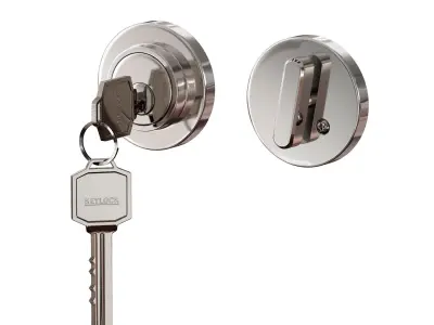 Chrome plated metal door handles lock and key 3D model