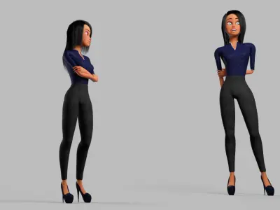 Business Woman Cartoon Rigged Low-poly 3D model