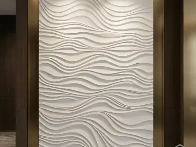 Modern Wave Decorative Relief Wall Decor Set STL Mural CNC 402 3D model