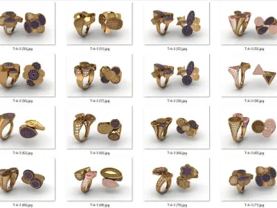 ring 93 pieces drawing 3d rihone ring rings ring models gold 3D print model