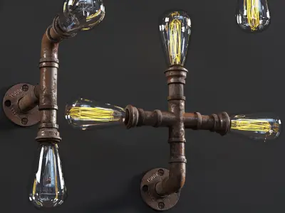 3dasset industrial pipe wall lights2 3D model