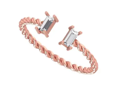 Solitaire Women Light Weight Baguette stone Twisted Band Ring 3D print model buy