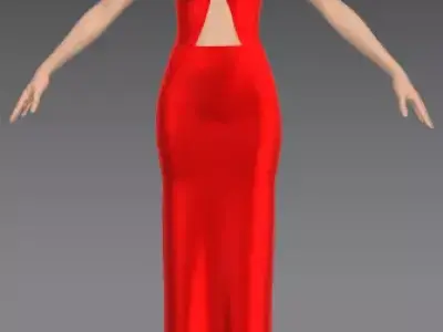 halter neck  dress red silk Low-poly 3D model