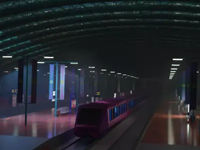 Train Stations with animated trains movement 3D model