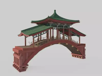 Ancient Asian Palace Wind and Rain Bridges 3D model