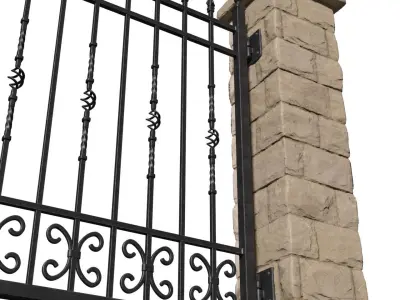 Entrance Driveway Iron Gates Fence 3D model