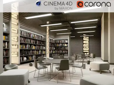 Corona - C4D Scene files - Library Interior 3D model 3D model